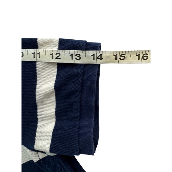 Polo Ralph Lauren Mens Custom Fit Striped Rugby Polo Shirt Navy White Sz LG Logo - Picture 14 of 16